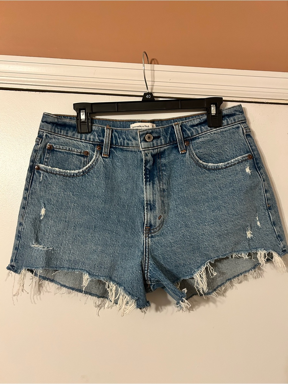Abercrombie & Fitch High Rise Mom Shorts Size 31/12 Distressed Denim